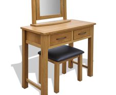 Dressing Table with Stool Solid Oak Wood