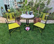 Bistro set Forged Garden Chairs  Cast iron table very heavy furniture patio decking steel home house  cottage benchs gift present new sea shels furniture pots statue  table and chairs seat