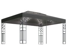 Gazebo with Double Roof and String Lights 3x4m Anthracite