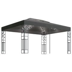 Gazebo with Double Roof and String Lights 3x4m Anthracite