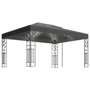 Gazebo with Double Roof and String Lights 3x4m Anthracite