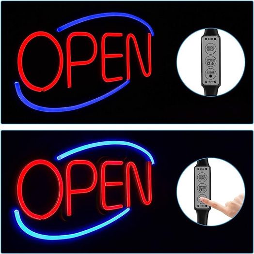 NEON OPEN SIGN,50x26CM Ultra Brighter OPEN Business Board,6Flashing Lighting Mode, Larger and Brighter (Red/Blue),Brightness Adjustable (FREE SHIPPING)