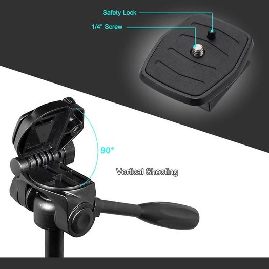 Professional Camera Tripod Kit with Double Support 360 Degree Pan Pan Head Realease Quick Release Plate for Nikon Canon Panasonic Sony Olympus Pentax