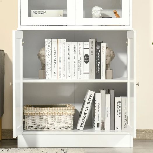 Modern Bookcase with Doors, Display Storage Cabinet with Adjustable Shelves for Living Room, Study, Office, White (FREE POSTAGE)