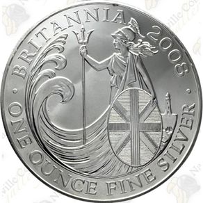 2008 UK 2 Pounds Britannia 32.45g Silver Bullion Coin BU (In Capsule)