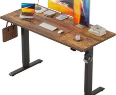 Electric Standing Desk 120 x 60 cm Height Adjustable Sit Stand Desks with Splice Board and Memory Smart Pannel Home Office Brown
