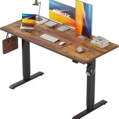 Electric Standing Desk 120 x 60 cm Height Adjustable Sit Stand Desks with Splice Board and Memory Smart Pannel Home Office Brown