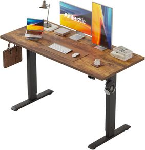 Electric Standing Desk 120 x 60 cm Height Adjustable Sit Stand Desks with Splice Board and Memory Smart Pannel Home Office Brown