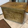 Large Vintage Ornament Embossed Brass coal or log storage box Image 4