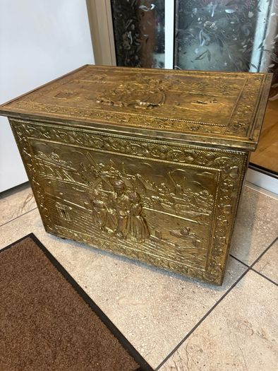 Large Vintage Ornament Embossed Brass coal or log storage box