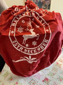 Christmas Reindeer Mail Sack - Red with Snowflake Print