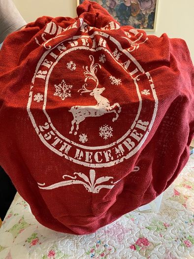 Christmas Reindeer Mail Sack - Red with Snowflake Print