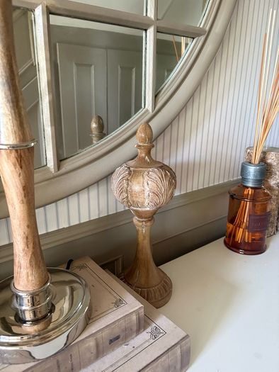 New 37cm high wood effect pumpkin finial with whitewash finish