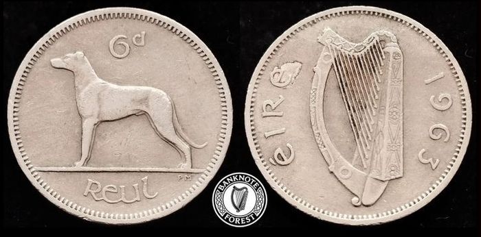 [#2411] - Ireland 1963 | ERROR | Irish 6p | 6 Pence | Wolfhound | KM.13a
