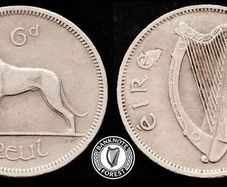 [#2411] - Ireland 1963 | ERROR | Irish 6p | 6 Pence | Wolfhound | KM.13a