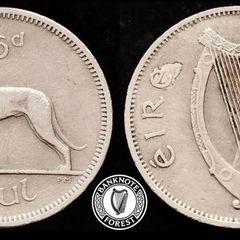 [#2411] - Ireland 1963 | ERROR | Irish 6p | 6 Pence | Wolfhound | KM.13a