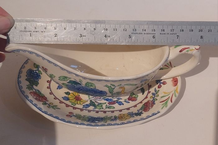 Beautiful Vintage Masons Ironstone Gravy Boat and Matching Underplate in the Regency Pattern, Circa 1940
