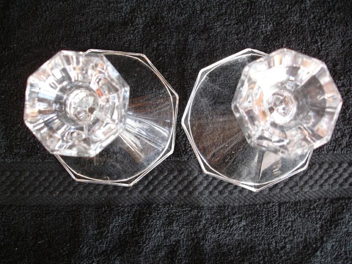 Pair of Tent Footed  Clear Crystal Candlestick Holders