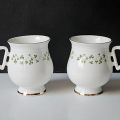 A Pair of ROYAL TARA "Trellis Shamrock" Coffee/Tea cups