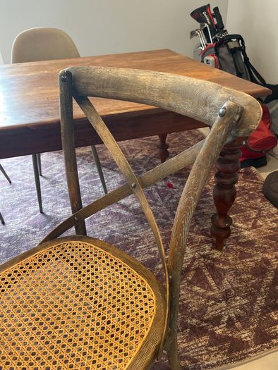 Two Cross Back Dining Chairs Rattan seat