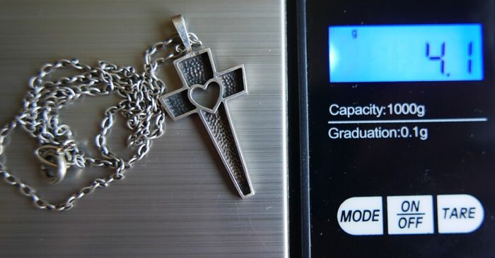 Vintage 925 Sterling Silver Cross Pendant with Heart Cutout on Chain