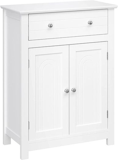 bathroom cabinet, bathroom cabinet with drawer and adjustable intermediate compartment, kitchen cabinet, storage cabinet, country house style, MDF panels, 60 x 30 x 80 cm, white