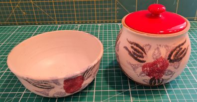Suzanne May Sugar bowl and Jam pot