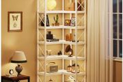 Corner Bookcase Tall White Storage Rack with 14 Shelves