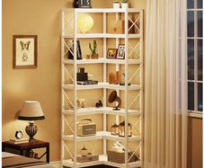 Corner Bookcase Tall White Storage Rack with 14 Shelves