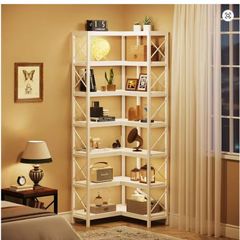 Corner Bookcase Tall White Storage Rack with 14 Shelves