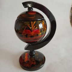 Vintage Lacquered Hand Decorated Globe Ashtray