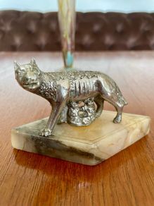Antique Grand Tour Silvered Model Of The Capitoline Wolf ca 1910