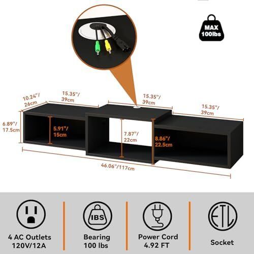 Floating TV Stand Wall Mounted,Wood TV Cabinet Media Console Shelf,Floating TV Unit for Under TV Storage for Living Room Bedroom Office,Black
