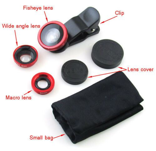 Macro Camera Clip-on Lens for iPhone 7 8 6S 5 SE 5S, 3in1 Fish Eye + Wide Angle