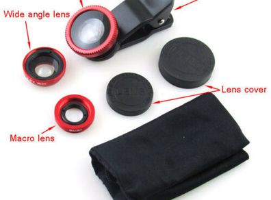 Macro Camera Clip-on Lens for iPhone 7 8 6S 5 SE 5S, 3in1 Fish Eye + Wide Angle