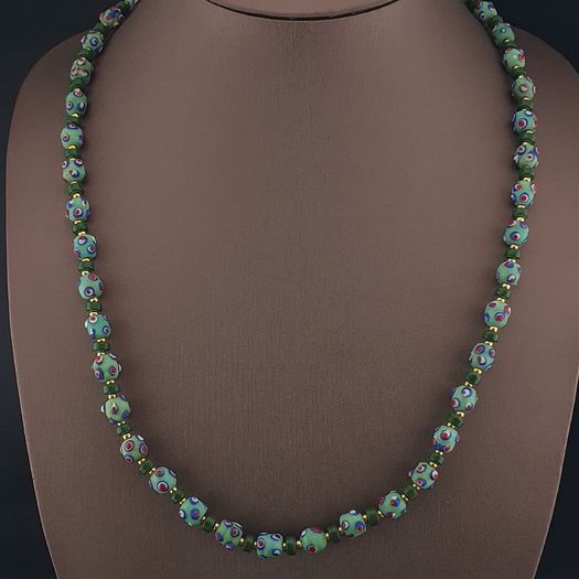 Vintage Venetian Style Skunk Eyes GlassBeads Necklace