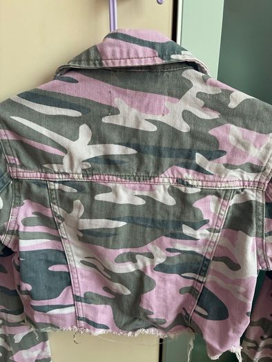 New Look pink and grey camouflage denim jacket
