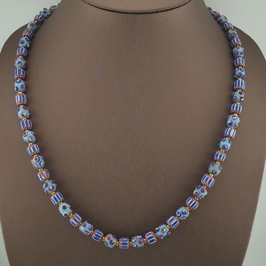 Antique Venetian Style Chevron & Skunk Glass Beads Necklace