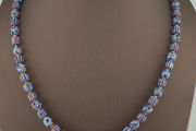 Antique Venetian Style Chevron &amp; Skunk Glass Beads Necklace