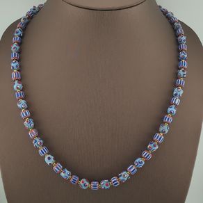 Antique Venetian Style Chevron & Skunk Glass Beads Necklace