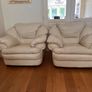 Cream leather 3 seater sofa and two armchairs Image 4