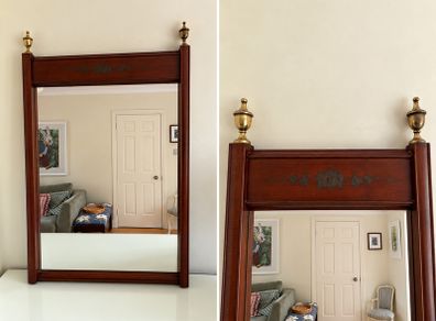 Mirror with brass urn shaped finials