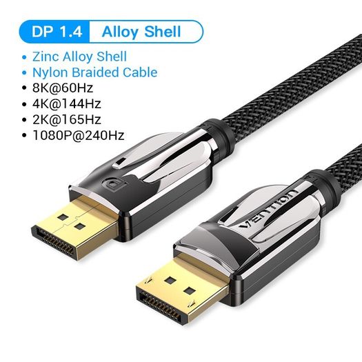 VENTION 3M Premium DisplayPort 1.4 UHD/3D 8K (7680x4320@60Hz) 32.4Gbps Luxury Model (Zinc Alloy/Nylon Braided/Gold Plated) Cable (Brand New/Warranty)