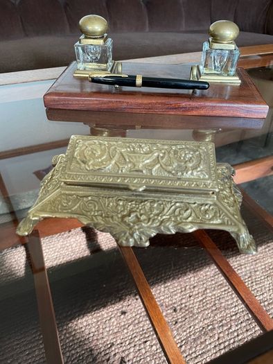 Vintage Ornate Brass Postage Stamp Keepsakes Box