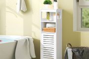 White Storage Cabinet Floor Standing Home Storage Furniture Shelf,Suitable for Toilet Bedroom Kitchen Living Room