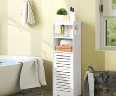 White Storage Cabinet Floor Standing Home Storage Furniture Shelf,Suitable for Toilet Bedroom Kitchen Living Room