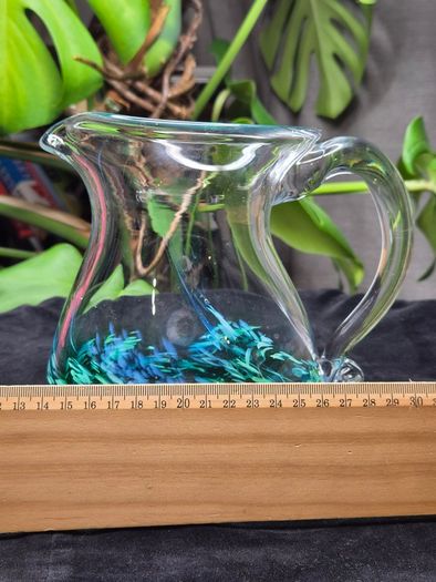 Jerpoint Glass Handcrafted Studio Art Glass Pitcher Water Jug Blue Green