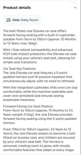 Joie car / Booster seat