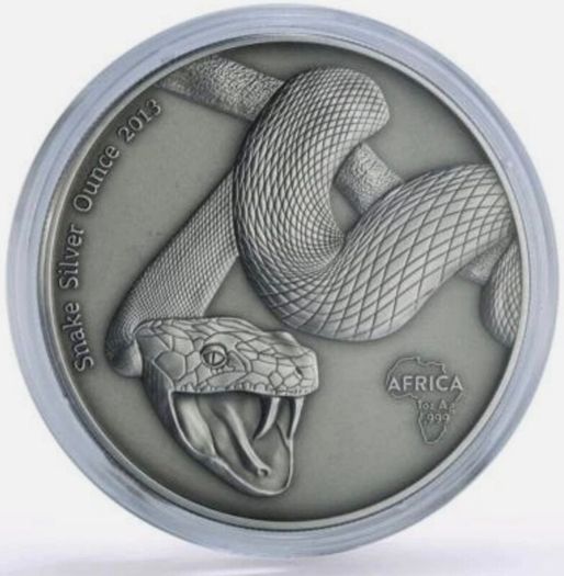 Gabon African Snake silver coin 2013 antique
