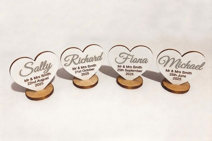 Wedding Table Place Names - Wooden Hearts Qty 5